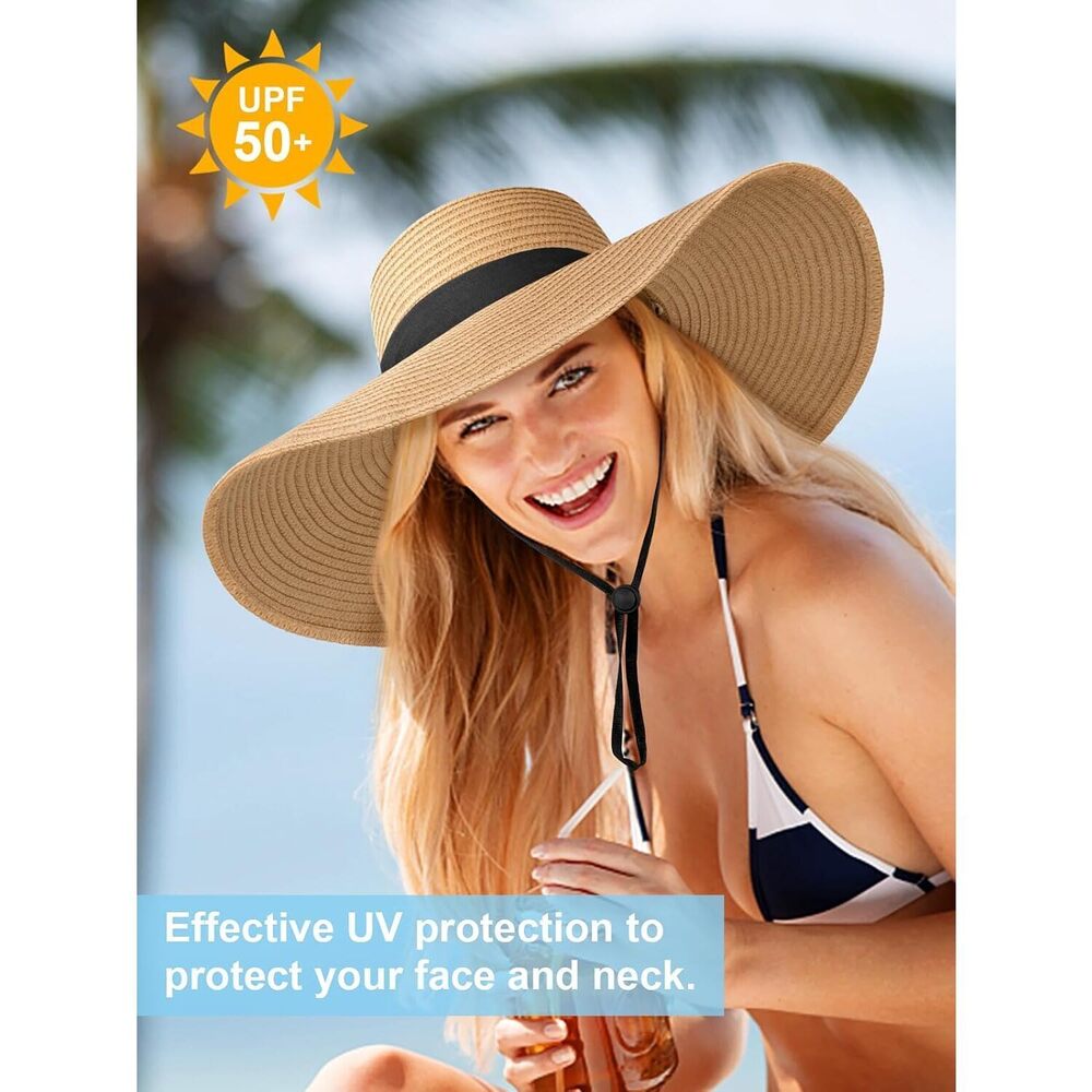 Sun Hats for Women Oversize Wide Brim Straw Beach Hat Floppy - Picture 5 of 6